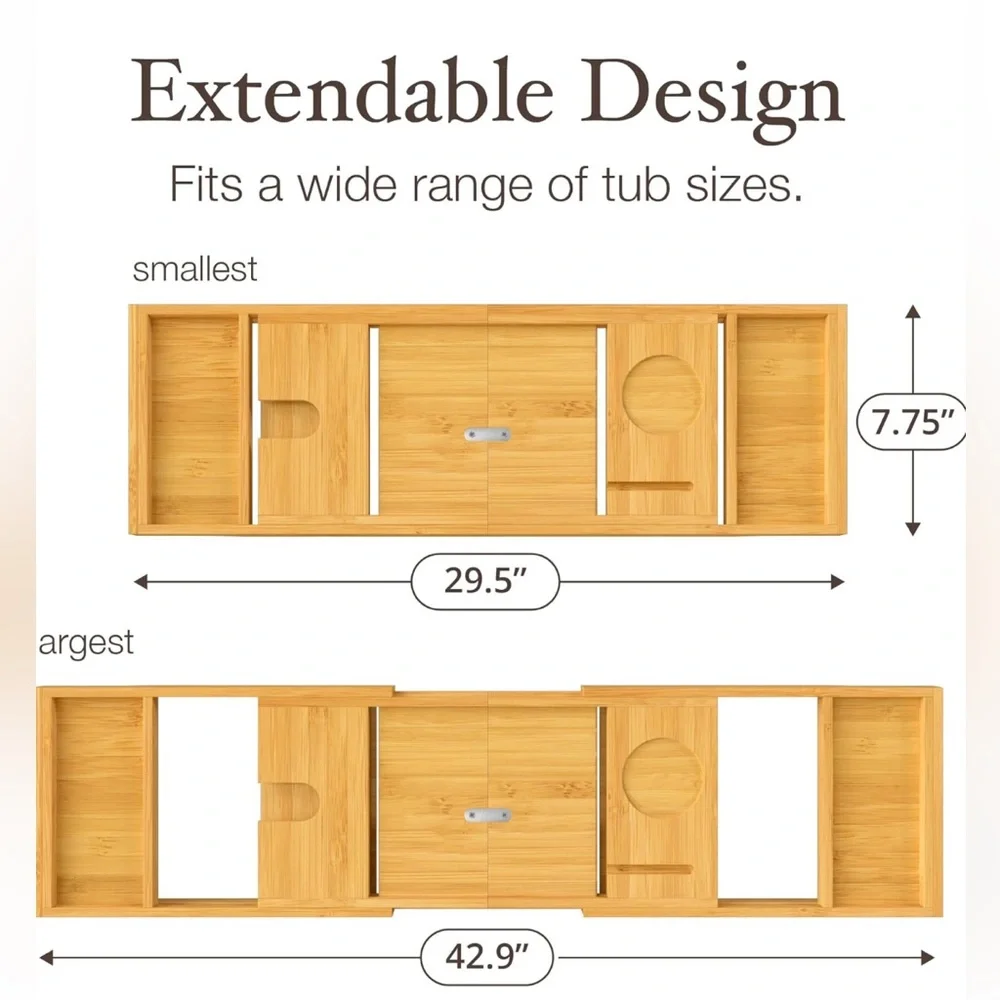 Bambüsi Bathtub Tray Table Collapsible & Adjustable Bathtub Caddy Space-Saving‎
